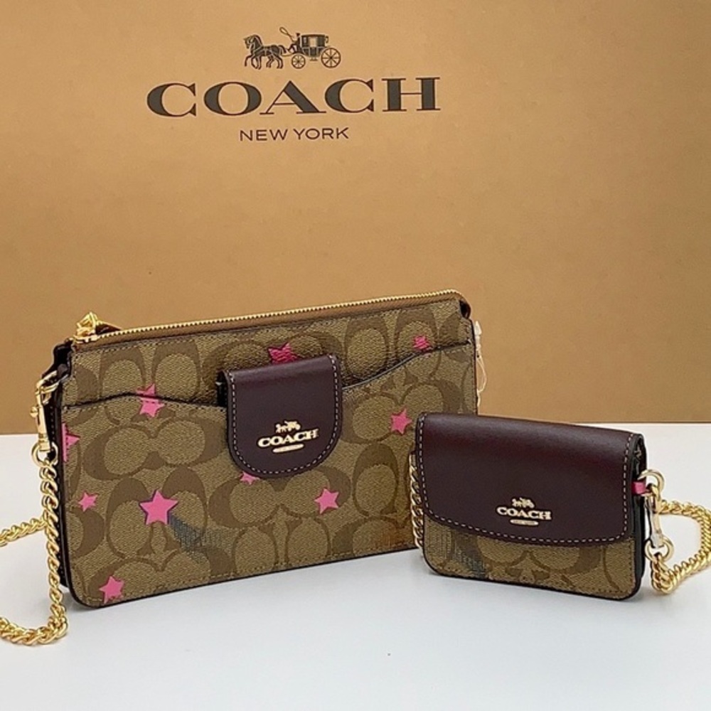 COACH Poppy Crossbody With Card Case In Signature Canvas With Disco Star Print - Picture 1 of 16